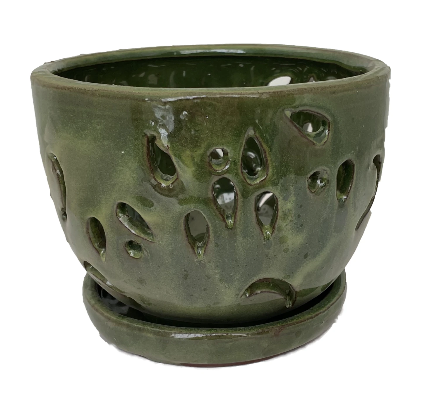 Ceramic Orchid Pot/Saucer 5 3/4" X 4 3/8" - Green 3 Ceramic Orchid Pot/Saucer 5 3/4" X 4 3/8" - Green