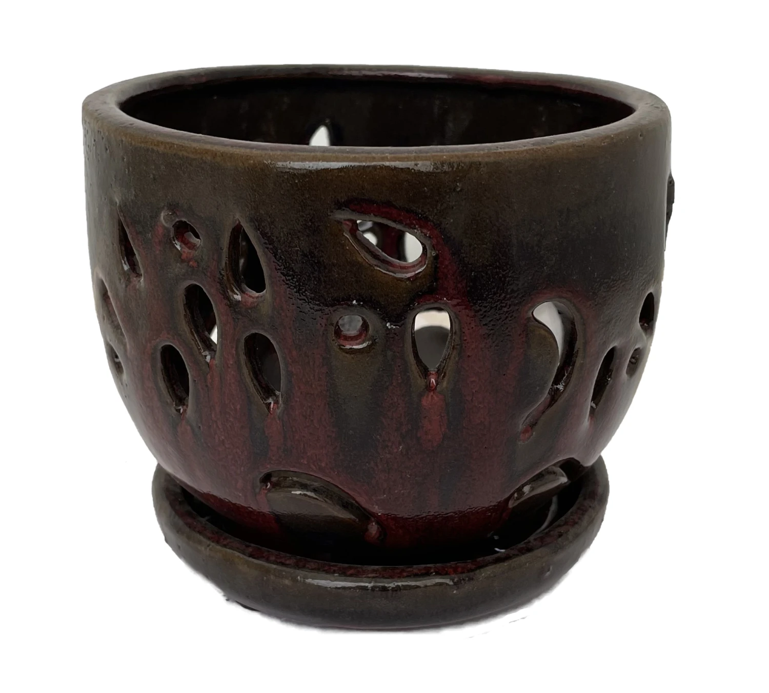 Ceramic Orchid Pot/Saucer 5 3/4" X 4 3/8" - Tropical Red 3 Ceramic Orchid Pot/Saucer 5 3/4" X 4 3/8" - Tropical Red