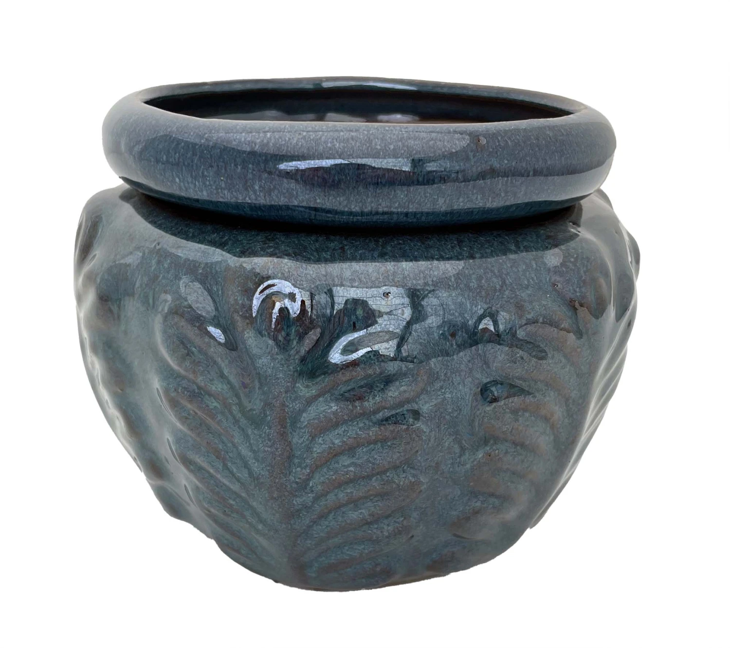 Leaf Self Watering Glazed Ceramic Pot - Dark Moss - 6.25 X 4.75" 3 Leaf Self Watering Glazed Ceramic Pot - Dark Moss - 6.25 X 4.75"