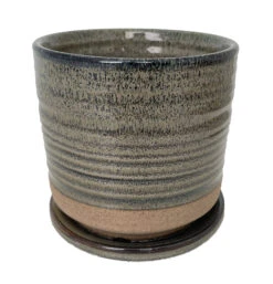Ellora Ceramic Planter With Attached Saucer - Slate - 4.5" X 4.25"
