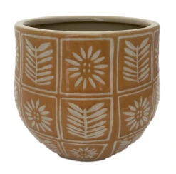 Sunflower Ceramic Pot - Indoors Or Out - 7" X 6.25" - Orange