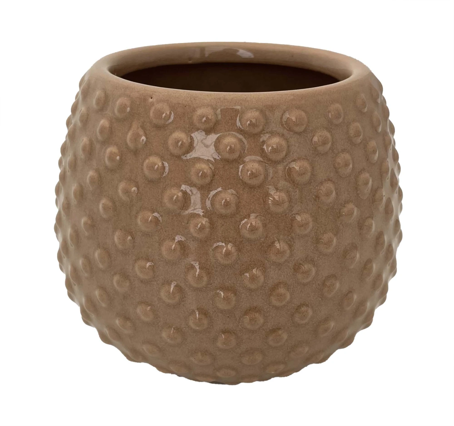 Swiss Dot Ceramic Pot With Attached Saucer - 5.25" X 4.75" - Tan 3 Swiss Dot Ceramic Pot With Attached Saucer - 5.25" X 4.75" - Tan