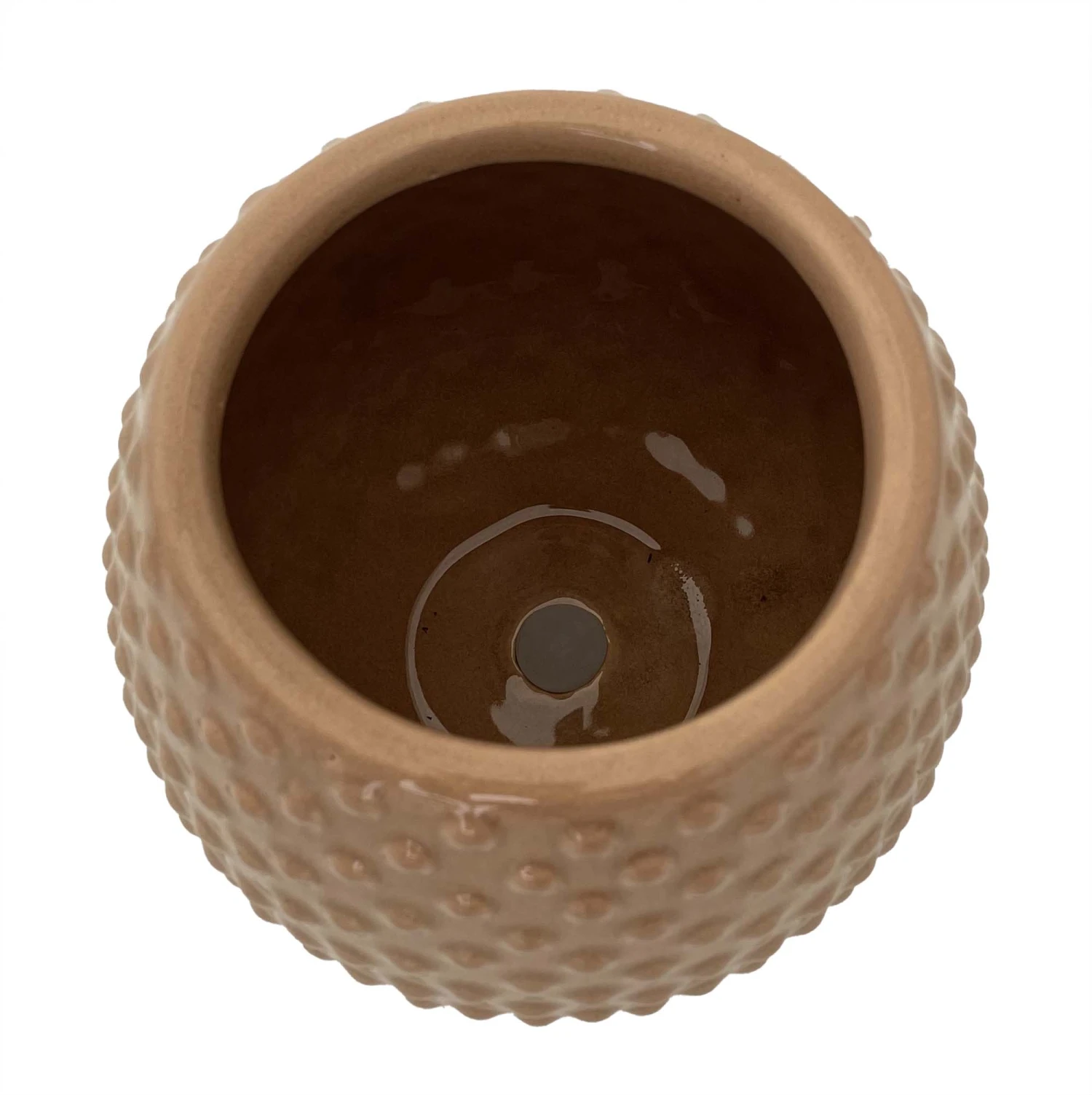 Swiss Dot Ceramic Pot With Attached Saucer - 5.25" X 4.75" - Tan 4 Swiss Dot Ceramic Pot With Attached Saucer - 5.25" X 4.75" - Tan - Image 2