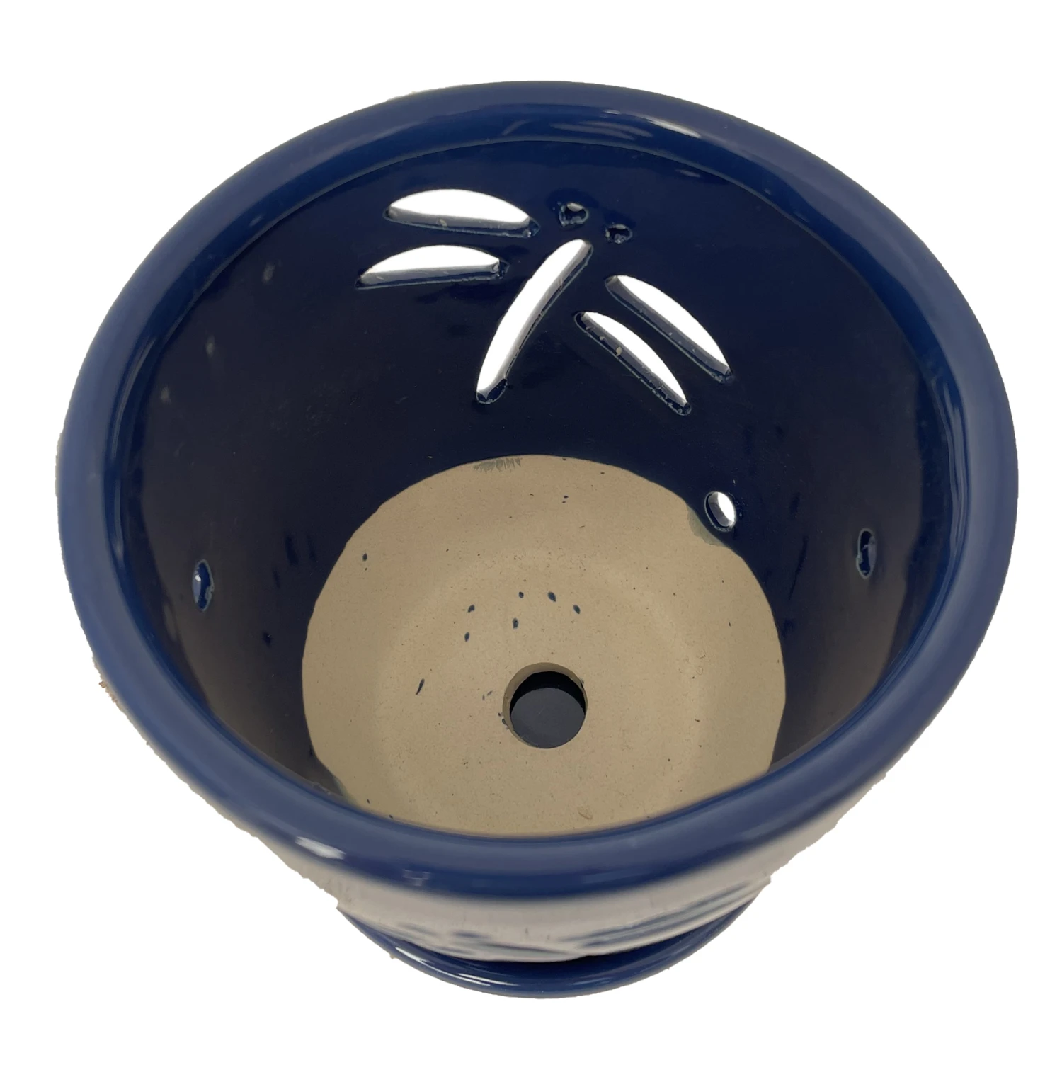 Dragonfly Blue Ceramic Orchid Pot And Saucer + Felt Feet-5 1/2" X 5 1/4" 4 Dragonfly Blue Ceramic Orchid Pot And Saucer + Felt Feet-5 1/2" X 5 1/4" - Image 2