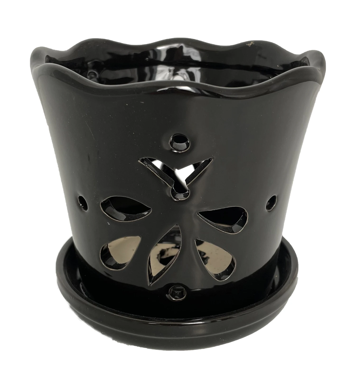 Butterfly Ceramic Orchid Pot/Saucer 5" X 5" - Black 3 Butterfly Ceramic Orchid Pot/Saucer 5" X 5" - Black