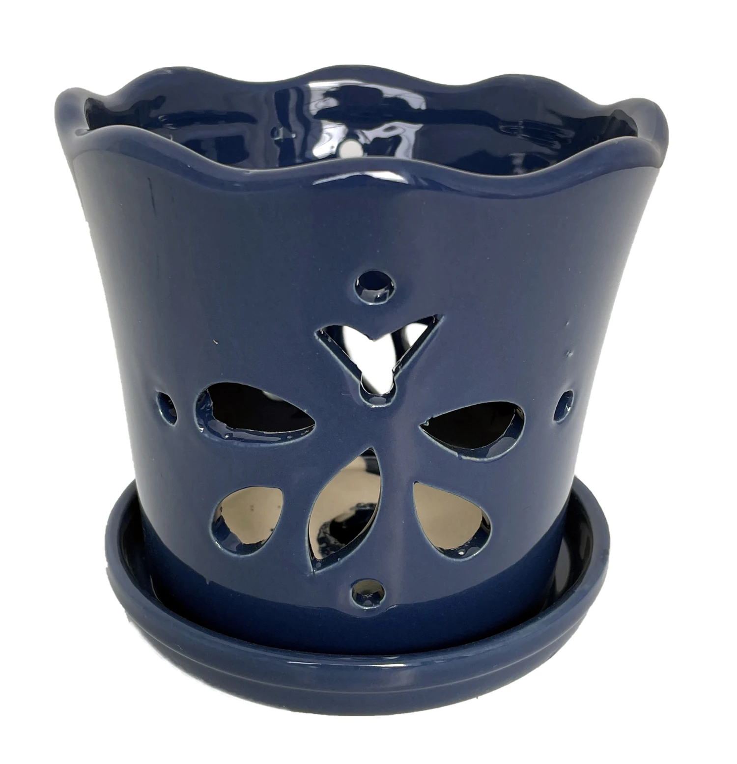 Butterfly Ceramic Orchid Pot/Saucer 5" X 5" - Blue 3 Butterfly Ceramic Orchid Pot/Saucer 5" X 5" - Blue