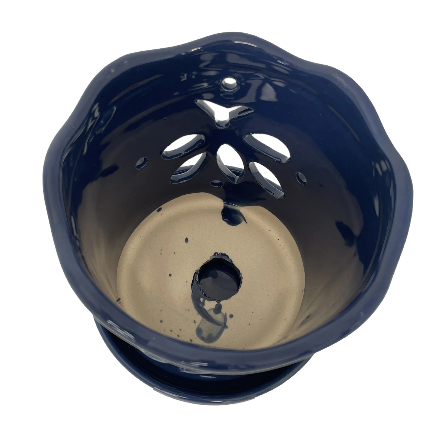 Butterfly Ceramic Orchid Pot/Saucer 5" X 5" - Blue 4 Butterfly Ceramic Orchid Pot/Saucer 5" X 5" - Blue - Image 2