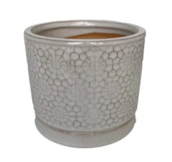 Amelia Cylinder Ceramic Pot With Attached Saucer - 5" X 4.25" - White