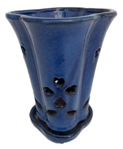 High Style Ceramic Orchid Pot/Saucer - 6 1/8" X 8" - Blue