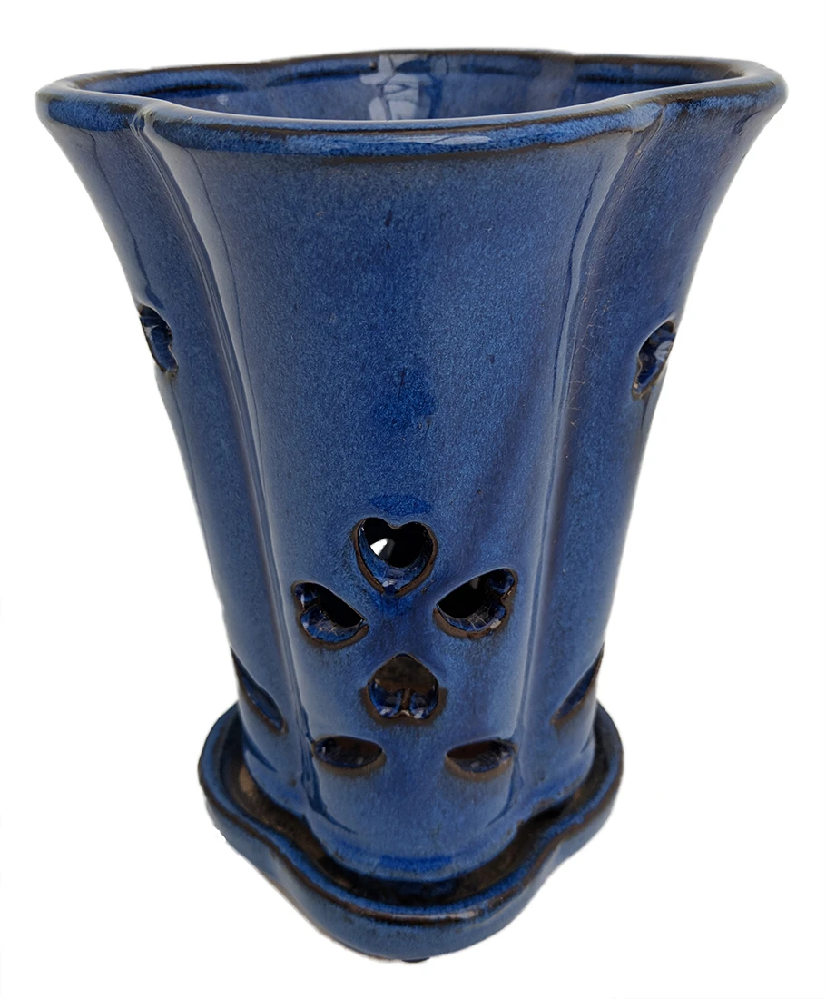 High Style Ceramic Orchid Pot/Saucer - 6 1/8" X 8" - Blue 3 High Style Ceramic Orchid Pot/Saucer - 6 1/8" X 8" - Blue