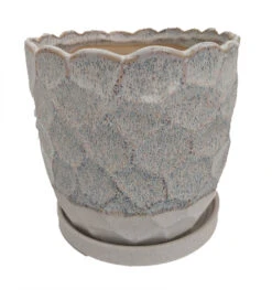 Morrocroft Ceramic Egg Pot With Attached Saucer - 5.25" X 5" - Sky Pebbled