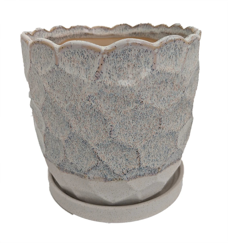 Morrocroft Ceramic Egg Pot With Attached Saucer - 5.25" X 5" - Sky Pebbled 3 Morrocroft Ceramic Egg Pot With Attached Saucer - 5.25" X 5" - Sky Pebbled