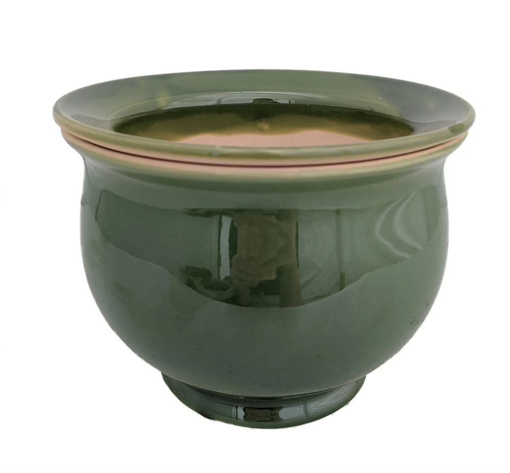 Self Watering Glazed Ceramic Pot Plus Felt Feet - Green - 6 1/2" X 5" 3 Self Watering Glazed Ceramic Pot Plus Felt Feet - Green - 6 1/2" X 5"