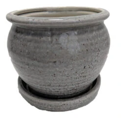 Speckle Planter With Attached Saucer - Grey - 6" X 5 1/2"