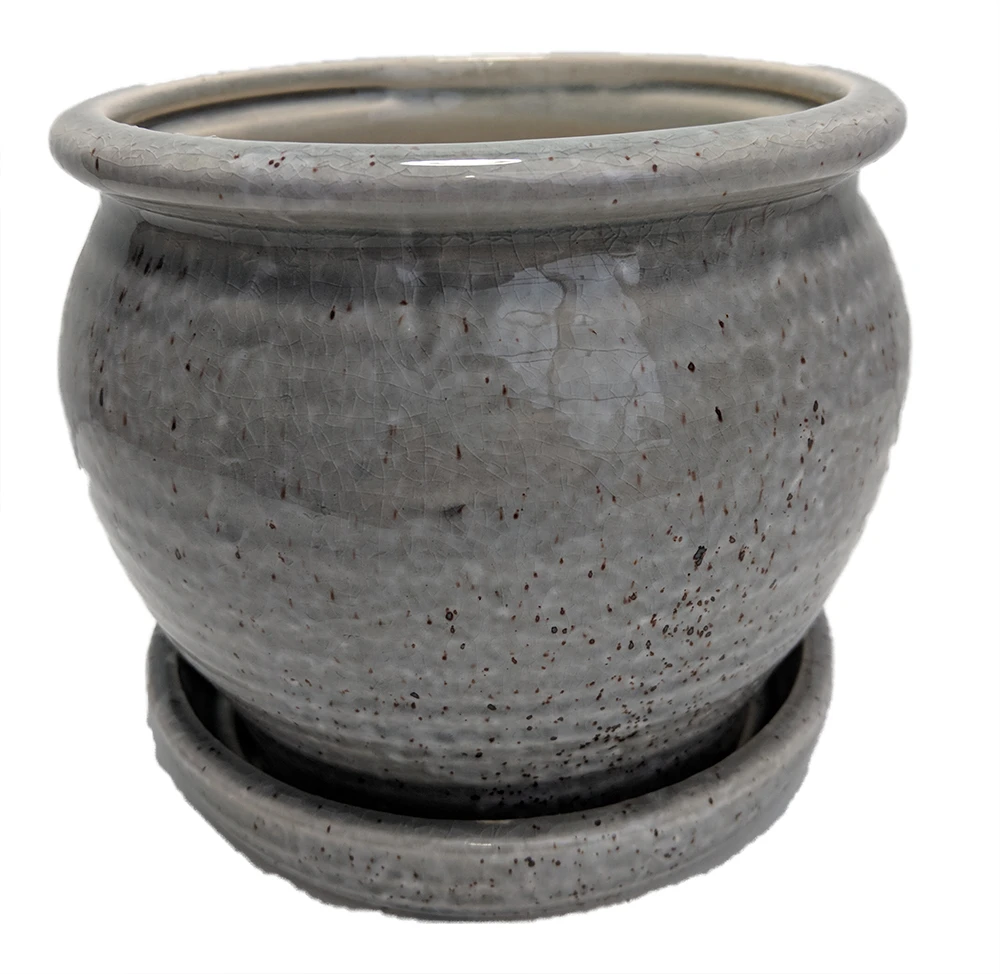 Speckle Planter With Attached Saucer - Grey - 6" X 5 1/2" 3 Speckle Planter With Attached Saucer - Grey - 6" X 5 1/2"