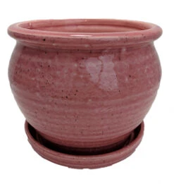 Speckle Planter With Attached Saucer - Rose - 6" X 5 1/2"