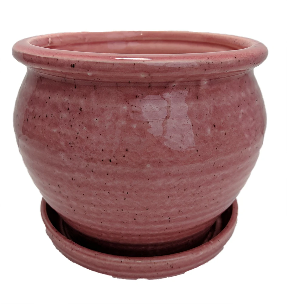Speckle Planter With Attached Saucer - Rose - 6" X 5 1/2" 3 Speckle Planter With Attached Saucer - Rose - 6" X 5 1/2"