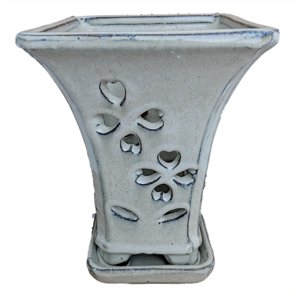 High Style Ceramic Orchid Pot/Saucer - 6 1/8" X 8" - Beige 3 High Style Ceramic Orchid Pot/Saucer - 6 1/8" X 8" - Beige