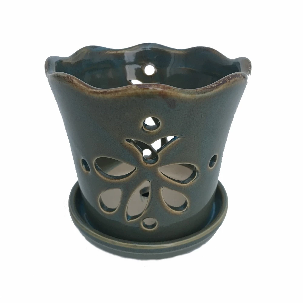 Butterfly Ceramic Orchid Pot/Saucer 5" X 5" - Ocean Teal - #50248 3 Butterfly Ceramic Orchid Pot/Saucer 5" X 5" - Ocean Teal - #50248