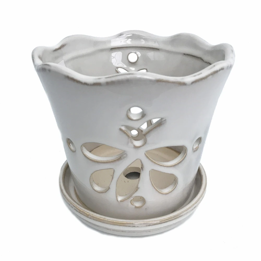 Butterfly Ceramic Orchid Pot/Saucer 5" X 5" - White - #50248 3 Butterfly Ceramic Orchid Pot/Saucer 5" X 5" - White - #50248