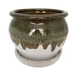 Archdale Ceramic Planter With Attached Saucer - Birch - 6" X 5"