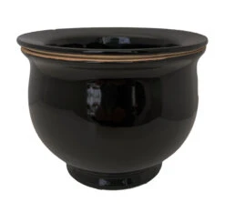 SALE - Self Watering Glazed Ceramic Pot Plus Felt Feet - Black - 6 1/2" X 5"