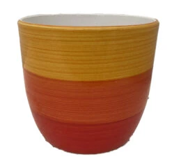Bright Stripes Ceramic Cup Pot - Yellow/Orange/Red - 5.5 X 5.5"