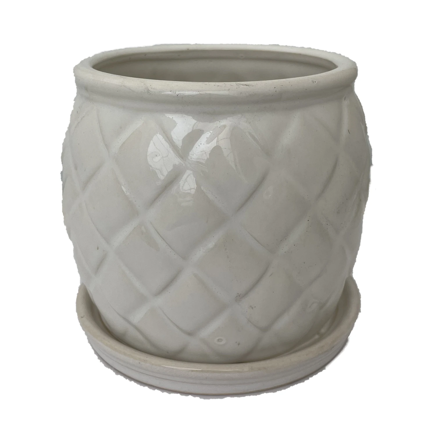 Camilia Ceramic Pot With Attached Saucer - 6" X 5" - Alabaster 3 Camilia Ceramic Pot With Attached Saucer - 6" X 5" - Alabaster