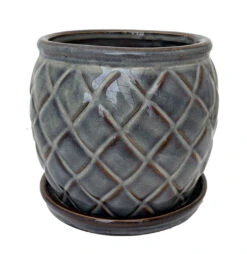 Camilia Ceramic Pot With Attached Saucer - 6" X 5" - Cappuccino