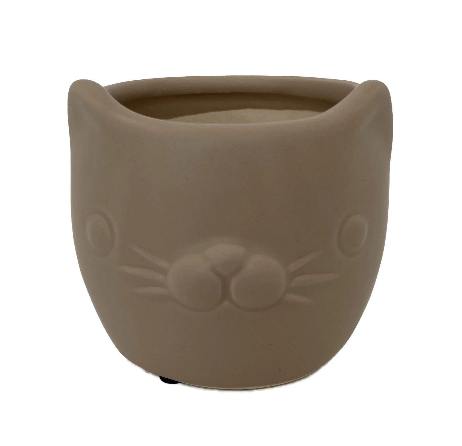 Tan Cat Ceramic Animal Pot - 6" X 4" - NEW 3 Tan Cat Ceramic Animal Pot - 6" X 4" - NEW