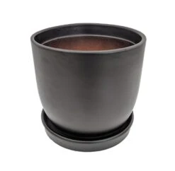 Chatham Egg Pot With Attached Saucer - Matte Black - 5.5" X 5"