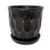 Distressed Honeycomb Ceramic Planter With Attached Saucer - Black - 5.5" X 5.5" -Cheap Plants Store dhoneycombblk 10389.1660144899
