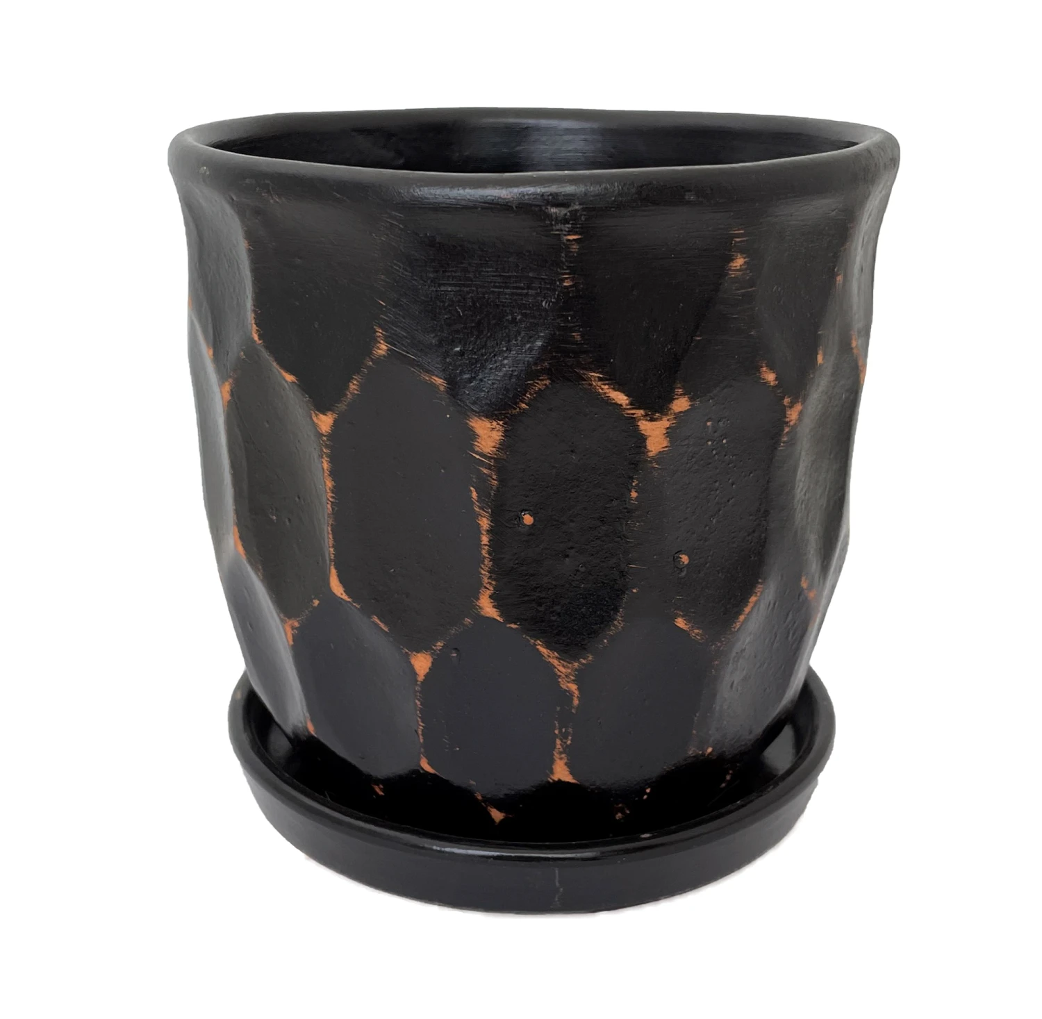 Distressed Honeycomb Ceramic Planter With Attached Saucer - Black - 5.5" X 5.5" 3 Distressed Honeycomb Ceramic Planter With Attached Saucer - Black - 5.5" X 5.5"