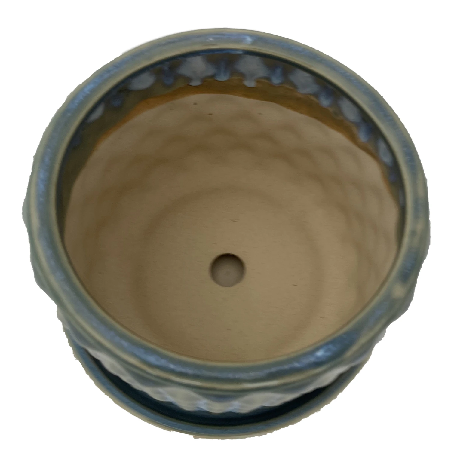 Diamond Green Ceramic Pot With Attached Saucer - 4.5" X 4.25" 4 Diamond Green Ceramic Pot With Attached Saucer - 4.5" X 4.25" - Image 2