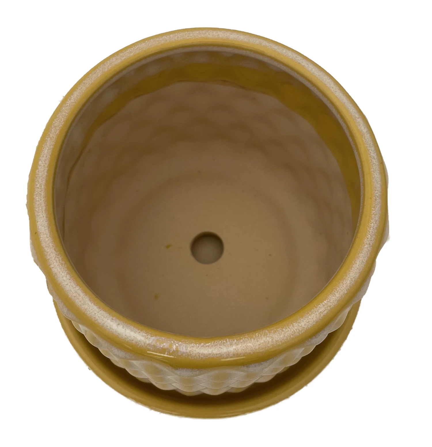 Diamond Yellow Ceramic Pot With Attached Saucer - 4.5" X 4.25" 4 Diamond Yellow Ceramic Pot With Attached Saucer - 4.5" X 4.25" - Image 2