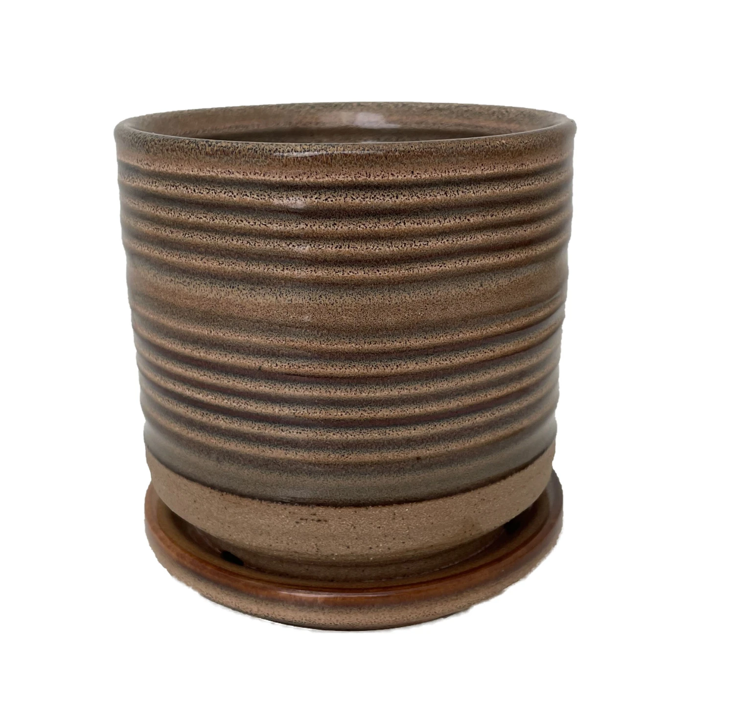 Ellora Ceramic Planter With Attached Saucer - Taupe - 6.75" X 6.5" 3 Ellora Ceramic Planter With Attached Saucer - Taupe - 6.75" X 6.5"