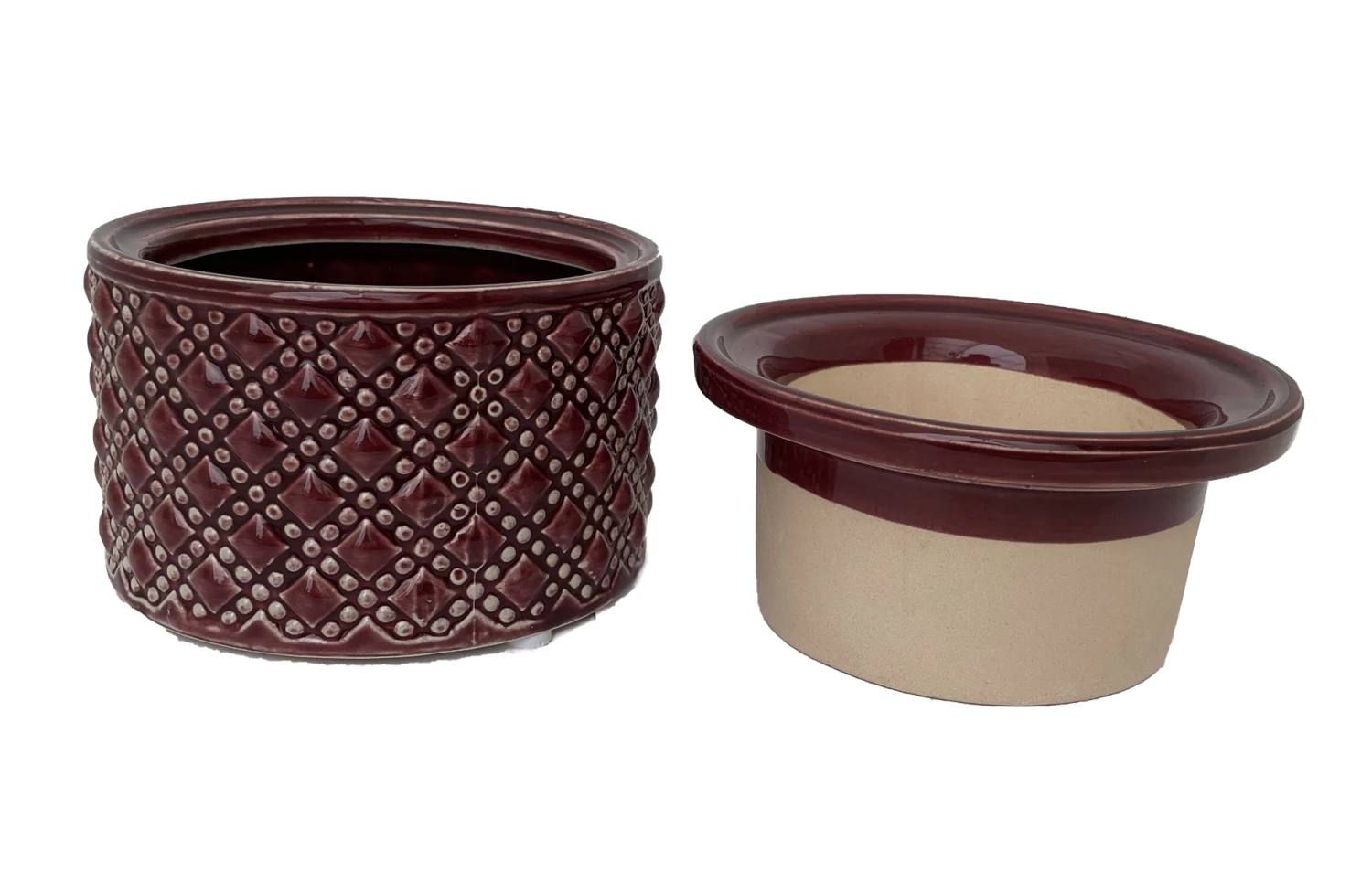 Knots Self Watering Glazed Ceramic Pot - Cordovan - 5" X 3.5" 4 Knots Self Watering Glazed Ceramic Pot - Cordovan - 5" X 3.5" - Image 2