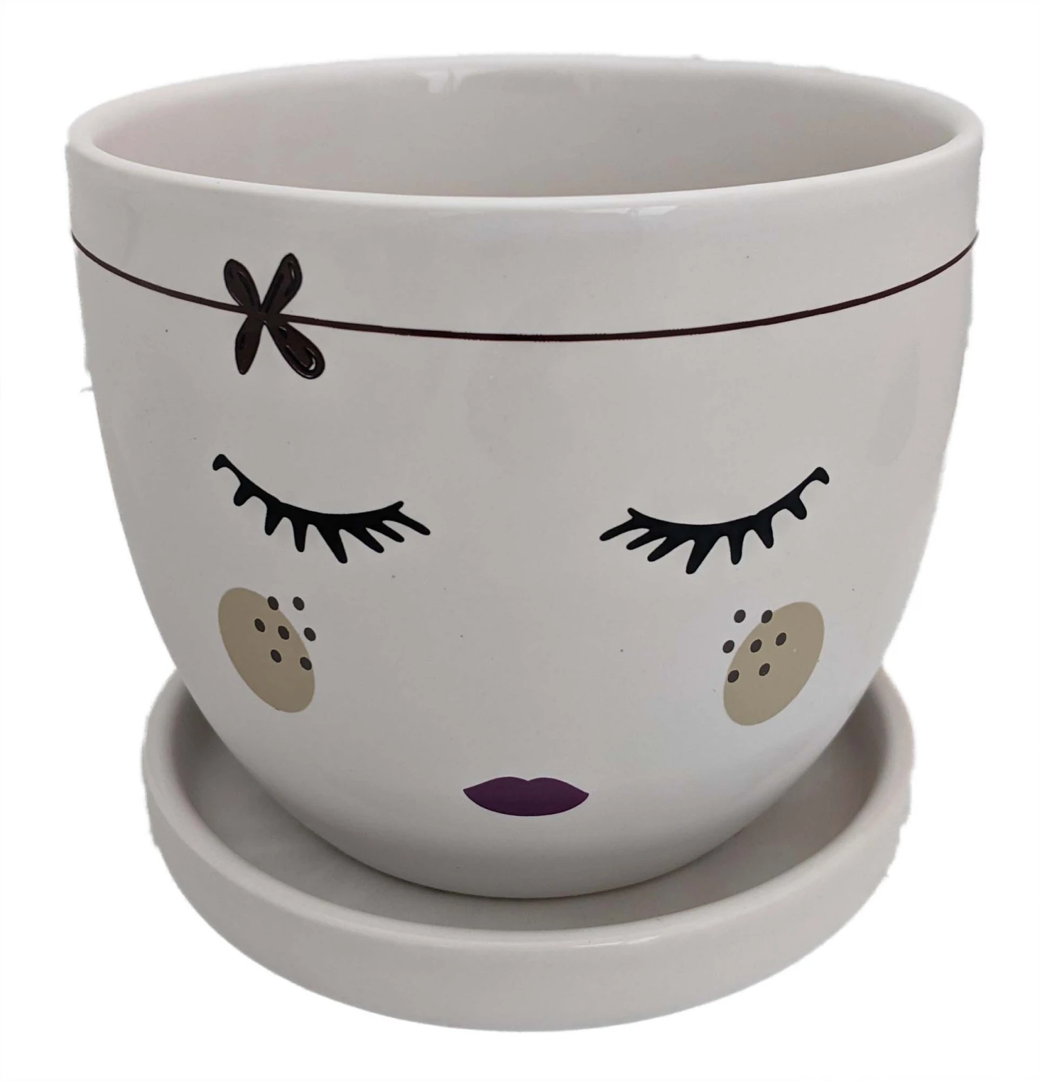 Miss Priss Ceramic Face Pot With Attached Saucer - Freckles - 5" X 4.25" 3 Miss Priss Ceramic Face Pot With Attached Saucer - Freckles - 5" X 4.25"