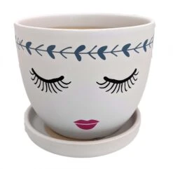 Miss Priss Ceramic Face Pot With Attached Saucer - Mascara - 5" X 4.25"