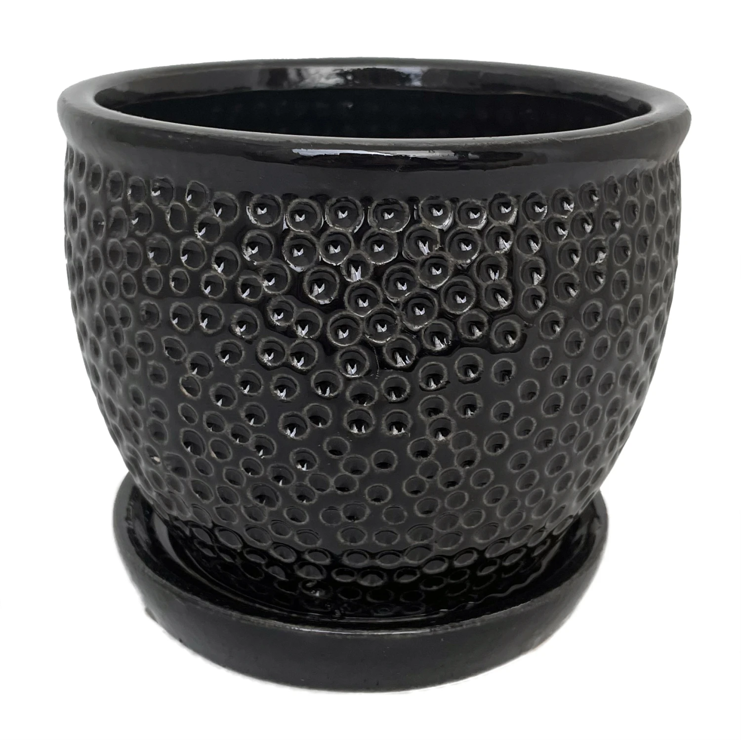 Pebble Black Ceramic Pot With Attached Saucer - 5.5" X 4.75" 3 Pebble Black Ceramic Pot With Attached Saucer - 5.5" X 4.75"