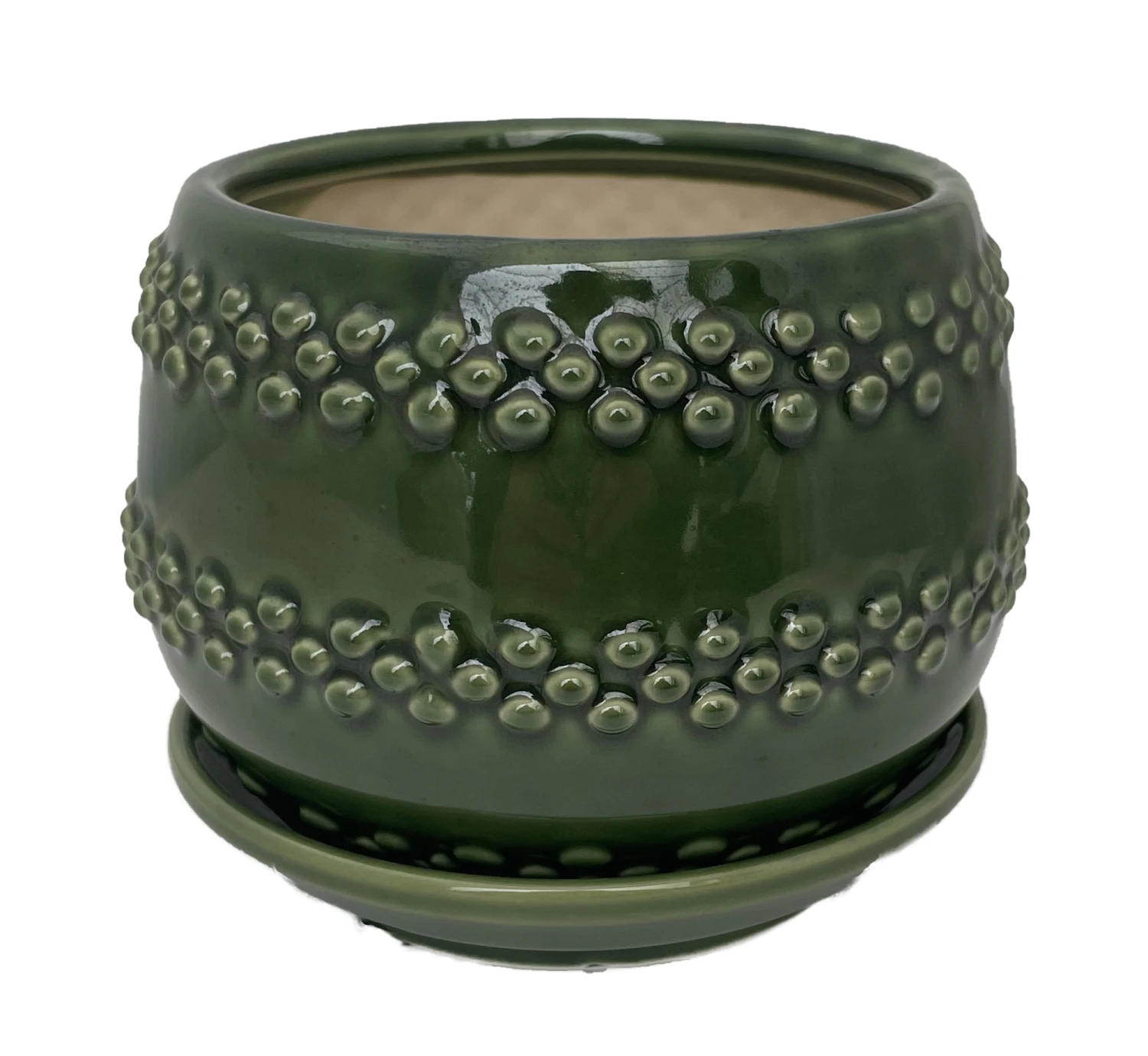 Seneca Ceramic Pot With Attached Saucer - 5" X 4.25" - Emerald 3 Seneca Ceramic Pot With Attached Saucer - 5" X 4.25" - Emerald