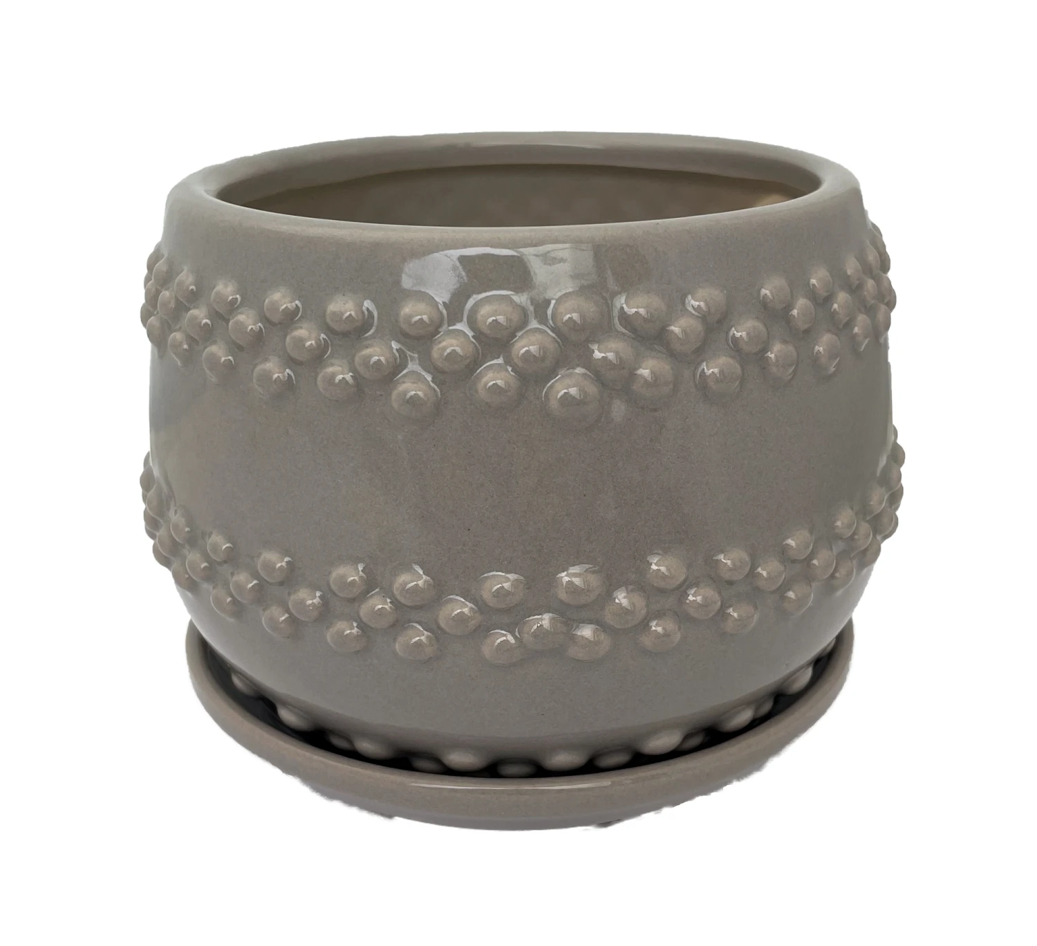 Seneca Ceramic Pot With Attached Saucer - 5" X 4.25" - Light Grey 3 Seneca Ceramic Pot With Attached Saucer - 5" X 4.25" - Light Grey
