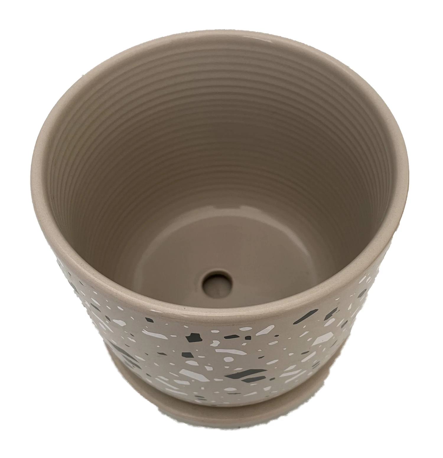 Terrazzo Speckle Planter With Attached Saucer - Grey - 6" X 5.75" 4 Terrazzo Speckle Planter With Attached Saucer - Grey - 6" X 5.75" - Image 2