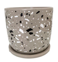 Terrazzo Speckle Planter With Attached Saucer - Grey - 6" X 5.75"