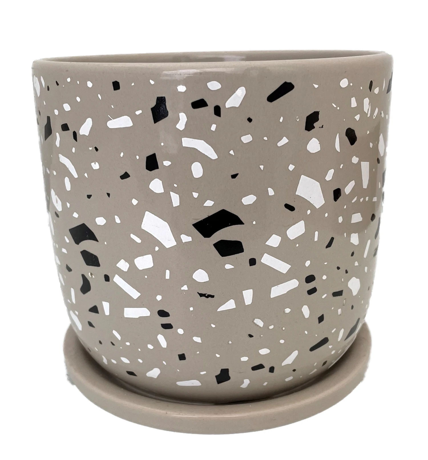 Terrazzo Speckle Planter With Attached Saucer - Grey - 6" X 5.75" 3 Terrazzo Speckle Planter With Attached Saucer - Grey - 6" X 5.75"